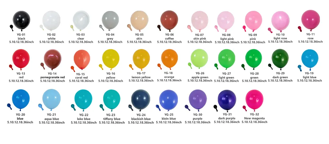 Inflated matte latex balloon color assortment produced by Borun Balloon Factory